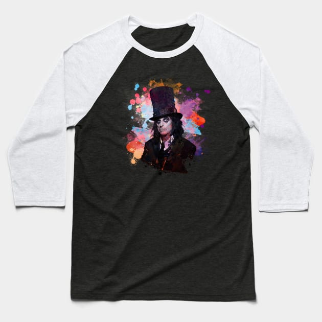 Alice Cooper - Watercolor Illustration Baseball T-Shirt by Punyaomyule